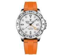 Pagani Design herrenuhr automatik GMT Business Sports Mechanisch Herrenuhren Wasserdicht 100M Analogue Edelstahl Armbanduhr für Männer (Orange und Weiß)
