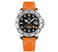 Pagani Design herrenuhr automatik GMT Business Sports Mechanisch Herrenuhren Wasserdicht 100M Analogue Edelstahl Armbanduhr für Männer (Orange und Schwarz)