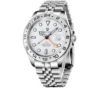 Pagani Design herrenuhr automatik GMT Business Sports Mechanisch Herrenuhren Wasserdicht 100M Analogue Edelstahl Armbanduhr für Männer (Silver)