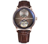 Pagani Design Herrenuhr Automatik Mechanisch Skelettdesign mit Kleiner Lünette 42mm Edelstahlgehäuse & PU-Lederband 10ATM wasserdicht (100m) (Braun)