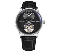 Pagani Design Herrenuhr Automatik Mechanisch Skelettdesign mit Kleiner Lünette 42mm Edelstahlgehäuse & PU-Lederband 10ATM wasserdicht (100m) (Schwarz)