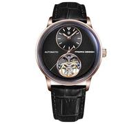 Pagani Design Herrenuhr Automatik Mechanisch Skelettdesign mit Kleiner Lünette 42mm Edelstahlgehäuse & PU-Lederband 10ATM wasserdicht (100m) (Gold)