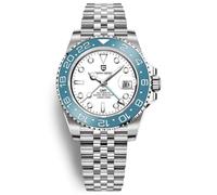 Pagani Design Herrenuhr Automatik Mechanische Uhr GMT Dual-Zeitzone Armbanduhren Edelstahl Zweifarbige Keramiklünette 100M Wasserdicht PD-1662 (Jubilee Blau Weiß)