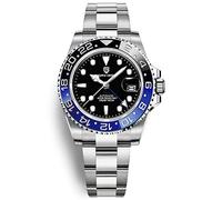 Pagani Design Herrenuhr Automatik Mechanische Uhr GMT Dual-Zeitzone Armbanduhren Edelstahl Zweifarbige Keramiklünette 100M Wasserdicht PD-1662 (3 Schwarz Blau)