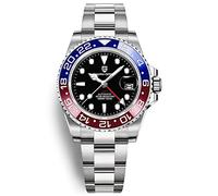 Pagani Design Herrenuhr Automatik Mechanische Uhr GMT Dual-Zeitzone Armbanduhren Edelstahl Zweifarbige Keramiklünette 100M Wasserdicht PD-1662 (3 Blau Rot)