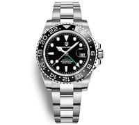 Pagani Design Herrenuhr Automatik Mechanische Uhr GMT Dual-Zeitzone Armbanduhren Edelstahl Zweifarbige Keramiklünette 100M Wasserdicht PD-1662 (3 Schwarz)