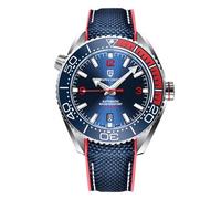 Pagani Design Herrenuhr Automatik Mechanische Uhr Keramiklünette Edelstahl 100m wasserdicht Tauchen Sportarmband Datum Leuchtend Luxusuhr Kautschukarmband（Blaues Klebeband, Rot und Blau）