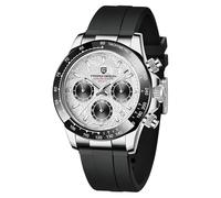 Pagani Design Herrenuhr VK63 Uhrwerk Daytona Chronograph Herren Hommage Quarz Uhr Keramik Lünette Edelstahl Sport Gummiband wasserdichte Taucheruhren Herren (1664 Silber-weiße Textur)