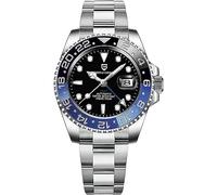 Pagani Design Luxus Herren mechanische Armbanduhr Edelstahl GMT Uhr Geschenk Top-Marke Saphirglas Herrenuhren Reloj Hombre, schwarzblau