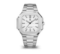 Pagani Design Neue Herren 42mm Quarz Edelstahl Uhr Synthetisch Saphirglas Leuchtend 50m Wasserdicht Mode Business Uhr (Stahlgürtel Weiß)