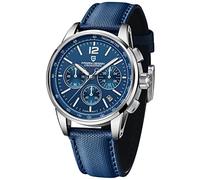 Pagani Design Quarz-Herren-Armbanduhr, Chronograph, Sport, Leder, Nylon, wasserdicht, analog, goldfarben, automatisches Datum, Business-Armbanduhr, Silber Blau Pdys-008, Gurt