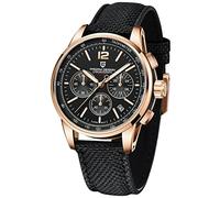 Pagani Design Quarz-Herren-Armbanduhr, Chronograph, Sport, Leder, Nylon, wasserdicht, analog, goldfarben, automatisches Datum, Business-Armbanduhr, Gold Schwarz Pdys-008, Gurt