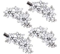 PAGOW 4 Stück Blumen-Strass-Haarspangen, silberfarbene Kristall-Haarnadeln, Blumen-Braut-Kopfschmuck, Hochzeits-Haarschmuck für Bräute, Brautfrauen (2 Stile)