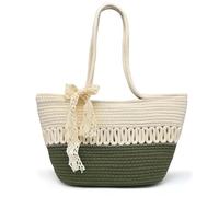 Pahajim Tote Bag Handtasche Geflochten Damen Shopper Tasche Umhängetasche mit Reißverschluss Korbtasche aus Baumwollseil