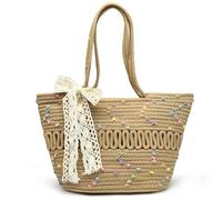 Pahajim Tote Bag Handtasche Geflochten Damen Shopper Tasche Umhängetasche mit Reißverschluss Korbtasche aus Baumwollseil