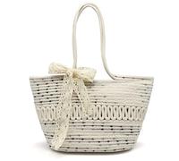 Pahajim Tote Bag Handtasche Geflochten Damen Shopper Tasche Umhängetasche mit Reißverschluss Korbtasche aus Baumwollseil
