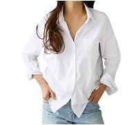PAIDAXING Damen Elegant Shirt Oberteil Weiß Langarm Hemdbluse Arbeitshemd Business Stehkragen Lose Freizeithemd Tops T-Shirt Plus Size Blusenshirt