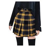 PAIDAXING Damen Karierte Rock Minirock Faltenrock Wolle Plisseerock High Waist A Linie Röcke mit Plaid Schulmädchen Skater Tennis Plissee Kurze Kleid…