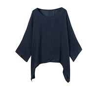 PAIDAXING Damen Plus Size Leinenbluse 3/4 Ärmel Bluse Tunika Rundhals Lose Hemd T-Shirt Sommer Baumwolle-Leinen Langarm Shirts Strandoberteile Sommerbluse