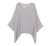 PAIDAXING Damen Plus Size Leinenbluse 3/4 Ärmel Bluse Tunika Rundhals Lose Hemd T-Shirt Sommer Baumwolle-Leinen Langarm Shirts Strandoberteile Sommerbluse