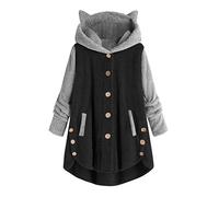PAIDAXING Hoodie Damen Oversize PlüSchjacke Warm Gefütterte Fleecemantel Kapuzenjacke Flauschig Katzenohren Kawaii Decke Hoodies Teddyjacke Wintermantel Bequeme LäSsige Lange Cardigan mit Taschen