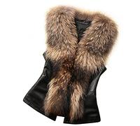 PAIDAXING Weste Damen Kunstpelz Fellweste Leder Mäntel Ärmellose Jacke Warm Slim Fit Pelzweste Damenweste Gilet Pelzmantel Tops