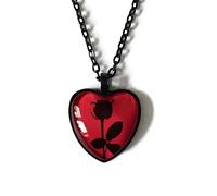 PAIHUIART Halskette Pulloverkette Ketten Schmuck Frauen Anhänger Necklace Schwarze Rose Halskette Rotes Herz Anhänger Glaskamee Halskette Gothic Romantische Valentinstag Geschenkidee Gothic Schmuck