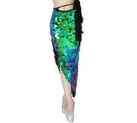 Pailettenrock Für Damen Glitzer Rock Lang, Bauchtanzkostüm Skirt Sexy Mit Elastische Taille, Wickelrock Damen Für Karneval Kostüm Faschingskostüme Party Rave Outfit