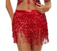 Pailettenrock Für Damen Glitzer Rock Sexy Minirock Elastische Hohe Taille Bauchtanz Rock Quaste Bauchtanzrock Fasching Festival Hüftschal Karneval Hüftrock Latein Zumba Tanzrock Pailletten Röcke