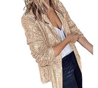 Pailletten-Abendjacke Damen Festlich Silber: Cardigan Damen Lang Elegant Longblazerlangarm Glitzer Jacke Party Club Mantel Casual Mode Bomberjacke Leicht Strickjacke Bluse/Sakko/Blazer/Oberteile