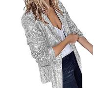 Pailletten-Abendjacke Damen Festlich Silber: Cardigan Damen Lang Elegant Longblazerlangarm Glitzer Jacke Party Club Mantel Casual Mode Bomberjacke Leicht Strickjacke Bluse/Sakko/Blazer/Oberteile