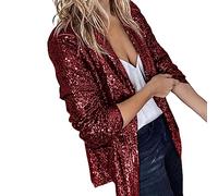 Pailletten-Abendjacke Damen Festlich Silber: Cardigan Damen Lang Elegant Longblazerlangarm Glitzer Jacke Party Club Mantel Casual Mode Bomberjacke Leicht Strickjacke Bluse/Sakko/Blazer/Oberteile