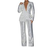 Pailletten Anzug Zweiteiliger Blazer und Hose Damen Business Anzug Set Hosenanzug Blazer Hose Zweiteiler Slimfit Streetwear Damenanzug 2 Stück Set Hosenanzüge für Damen Blazer Anzug Slimfit Festlich