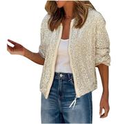 Pailletten Blazer Damen Kurze Einfarbige Jacke mit Glitzer Leichte Herbstjacke Langärmeliger Anzug Herbst Winter Party Anzugjacke Offene Front Übergangsjacke Cardigan Jacket Kurzjacke Club Mantel