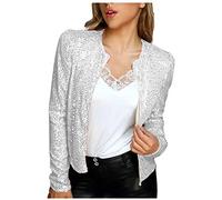 Pailletten Blazer Damen Kurze Einfarbige Jacke mit Glitzer Leichte Herbstjacke Langärmeliger Anzug Herbst Winter Party Anzugjacke Offene Front Übergangsjacke Cardigan Jacket Kurzjacke Club Mantel