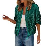 Pailletten Blazer Damen Mode Kurze Einfarbige Jacke mit Glitzer Leichte Herbstjacke Langärmeliger Anzug Herbst Winter Party Anzugjacke Offene Front Übergangsjacke Cardigan Jacket Kurzjacke Club Mantel