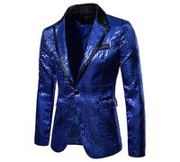 Pailletten Blazer Herren Glitzer Sakko Schwarze Glitzer Smoking Jackett Slim Fit Hochzeit Mantel Casual EIN Knöpfe Anzugjacke Herrenjacke Performance-Kostüm für Karneval Silvester Party Nachtclub
