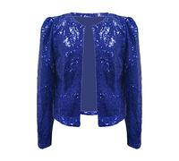 Pailletten Blazer Silber Kurzblazer Damen Festlich Langarm Glänzend-Jacke Kurzjacke Mantel Blazer Mode Jacke Glitzer Leichte Anzug Party Anzugjacke Offene Front Übergangsjacke Cardigan Jacket