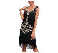 Pailletten Fransen Kleid Damen 1920er Jahre Rundhalsausschnitt Flapper Kleid Gats.by M.o.tt.o Party Kostüm 20er Jahre Kostüm Damen 1920s Charlesto.n Rock.e Knielang Karneval Cocotail Party Rock (XL)