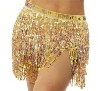 Pailletten Fransen Rock Damen Sexy Bauchrock, Taillengurt verstellbar, Hüfttuch Wickelrock, Karnevals-, Rave- und Tanzperformance-Kostüm