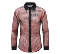 Pailletten Hemd Herren, Pailletten Hemd Herren: Glitzer Outfit Glitzerhemd Herrenhemden Langarm Ausgefallene Hemden Festliches Langarmhemd Party Disco Outfit Slim Fit Silvester Shirt Freizeithemd