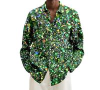Pailletten Hemd Herren Silber Glitzer Bluse Langarm Glitzershirt Festliche Freizeit Button Down Glitzerhemd Karneval Party Silvester Hochzeit Glitzeroberteil 70er 80er Disco Club Kustüm Grün 5xl 6xl