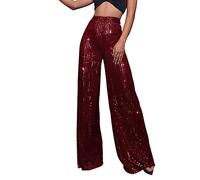 Pailletten Hose Damen Gold-Glitzer Hose Lang Metallic Hose Lang High Waist Baggy Jogginghose Weites Bein Sommerhose Locker Weite Hose Große Größen Paillettenhose Metallic Hosen Büro Pants
