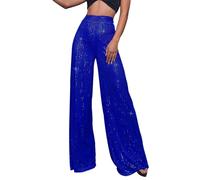 Pailletten Hose Damen Gold-Glitzer Hose Lang Metallic Hose Lang High Waist Baggy Jogginghose Weites Bein Sommerhose Locker Weite Hose Große Größen Paillettenhose Metallic Hosen Büro Pants