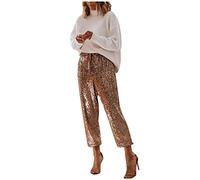 Pailletten Hose Damen High Waist - Glitzer Hose Damen mit Gummizug Drawstring Schlupfhose Sexy Rüschen Paperbag Freizeithose Elegant Hochzeit Hosen Party Festliche Lange Hosen für Damen