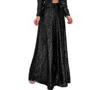 Pailletten Hose Damen High Waist - Weite Hose Damen Glitzer Hose Elegant Haremshose Schlaghose Hochzeit Party Streetwear Freizeithose Weites Bein Locker Festliche Lange Hosen für Frauen