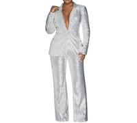 Pailletten-Hosenanzug Damen Festlich Elegant 2 Teilig Hochzeit: Zweiteiler Damen Elegant Festlich Mit Hose Festliche-Hosenanzüge Blazer-Jacke Anzughose Glitzer-Abendanzug Für Hochzeit, Abend, Party