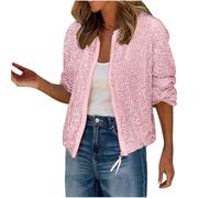 Pailletten Jacke Damen Bunt Glitzer Bomberjacke Glitzernde Jacken Langarm Glänzend Glitzer Bomber Jacke Kurzer Reißverschlussmantel Pailletten Blazer Rave Outfit Metallisches Festival Mantel Jacket
