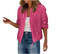 Pailletten Jacke Damen Bunt Glitzer Bomberjacke Glitzernde Jacken Langarm Glänzend Glitzer Bomber Jacke Kurzer Reißverschlussmantel Pailletten Blazer Rave Outfit Metallisches Festival Mantel Jacket