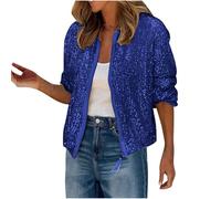 Pailletten Jacke Damen Bunt Glitzer Bomberjacke Glitzernde Jacken Langarm Glänzend Glitzer Bomber Jacke Kurzer Reißverschlussmantel Pailletten Blazer Rave Outfit Metallisches Festival Mantel Jacket